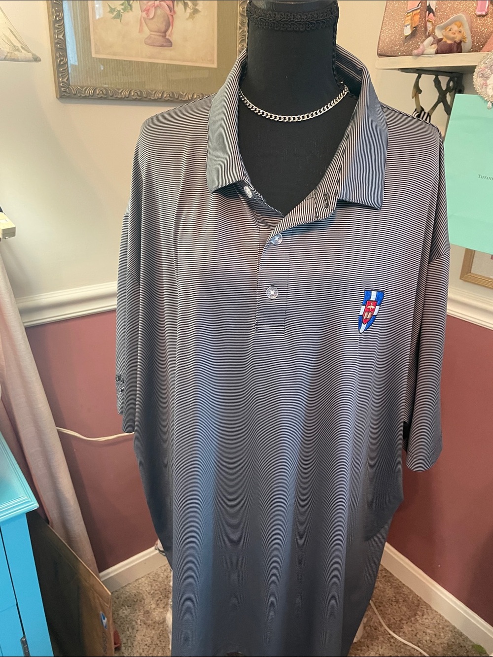 Men's Grey Striped Polo Shirt with Crest Callaway  Golf shirt